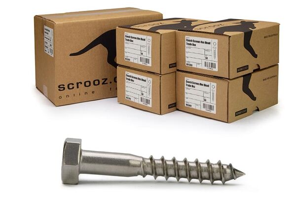 12mm x 40mm Coach Screws 316 Stainless CTN 100