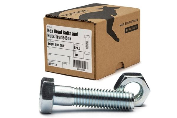 M6 x 20mm hex bolts & nuts bzp box 100