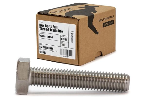 M3 x 10mm hex bolts full thread 304 box 100