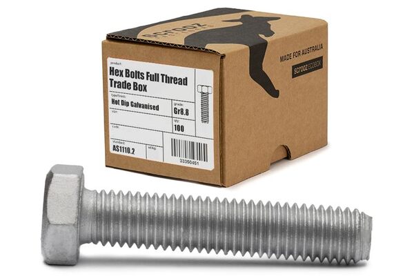 M6 x 30mm Hex Bolts Full Thread GAL Box 100