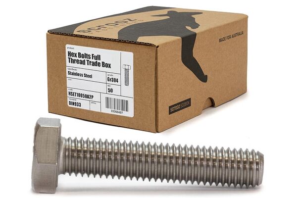 M8 x 130mm hex bolts full thread 304 box 50